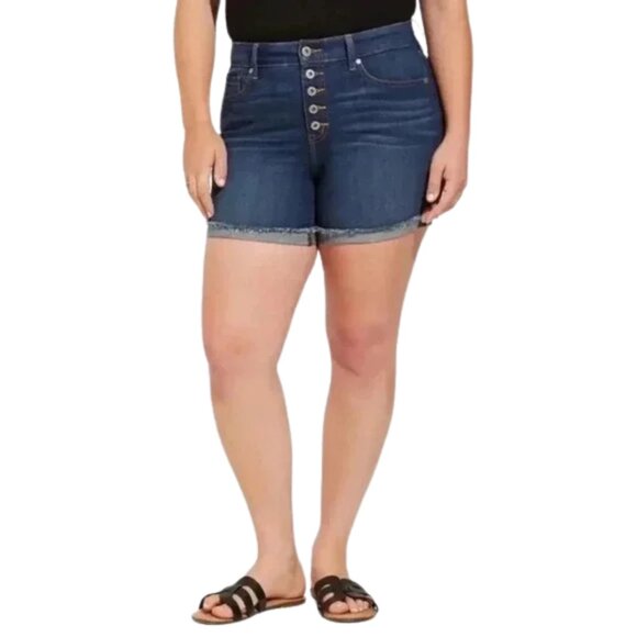 Torrid Vintage Stretch High-Rise Button Fly 5" Denim Shorts, Plus Size 14 - Picture 1 of 4